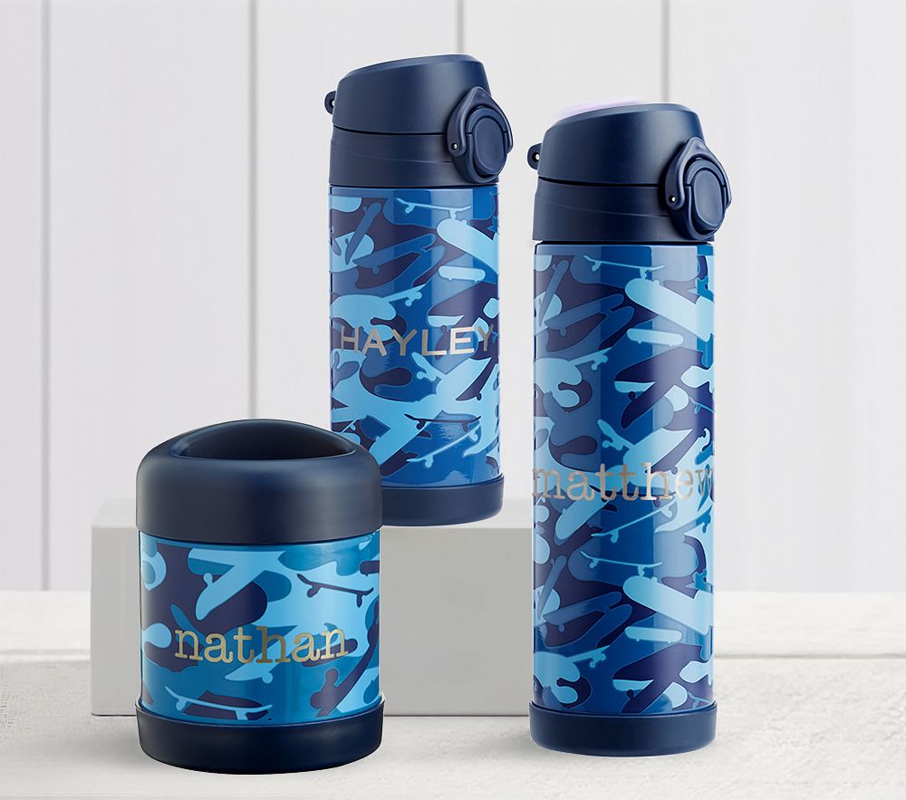 Mackenzie Blue Skateboard Camo Water Bottles